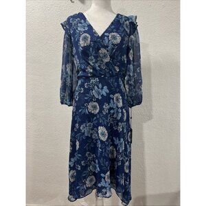 Tommy Hilfiger  Dress Wild Floral Boho Crossed Front Asymmetric Hem Size 8 fairy